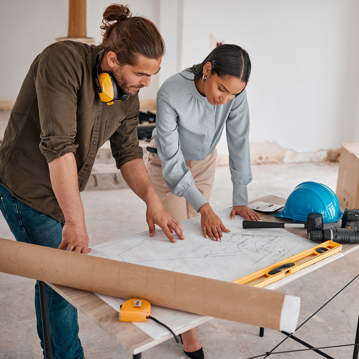 Contractors looking at plans