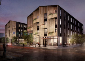 Lents Commons nighttime rendering